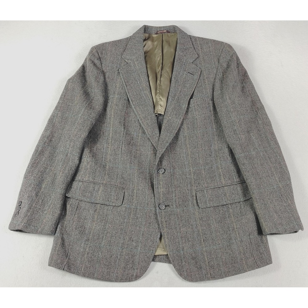 Vintage Cricketeer Blazer Mens 46 Gray Check Wool Tweed Sport Coat Business